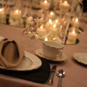 Tan linen with ivory plates and chocolate placemat.